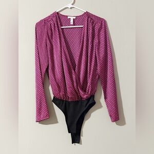 Leith Magenta and Black Patterned Bodysuit